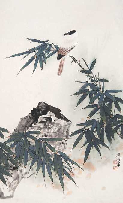 詹庚西 竹鹊图 立轴